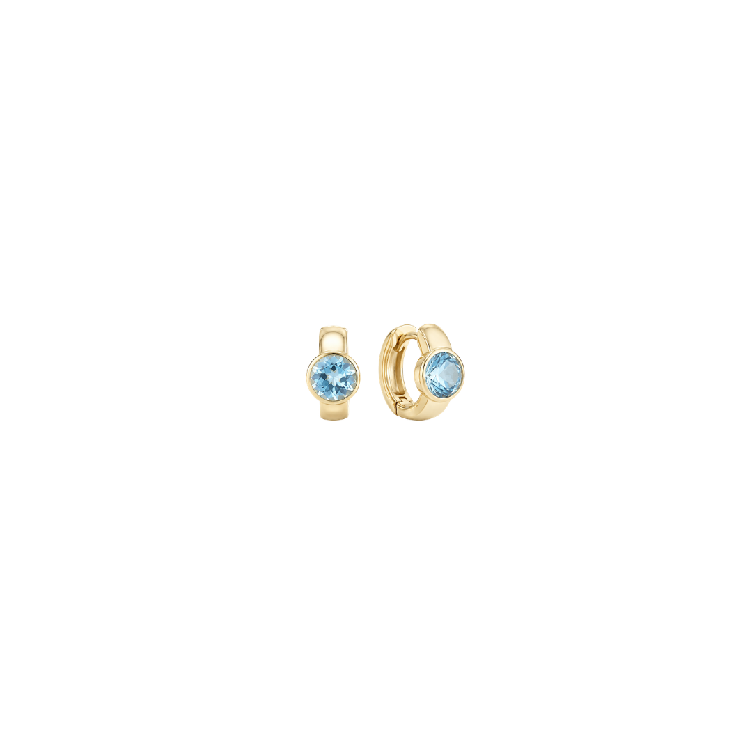 Bezel Blue Topaz Huggies – Henri Noël