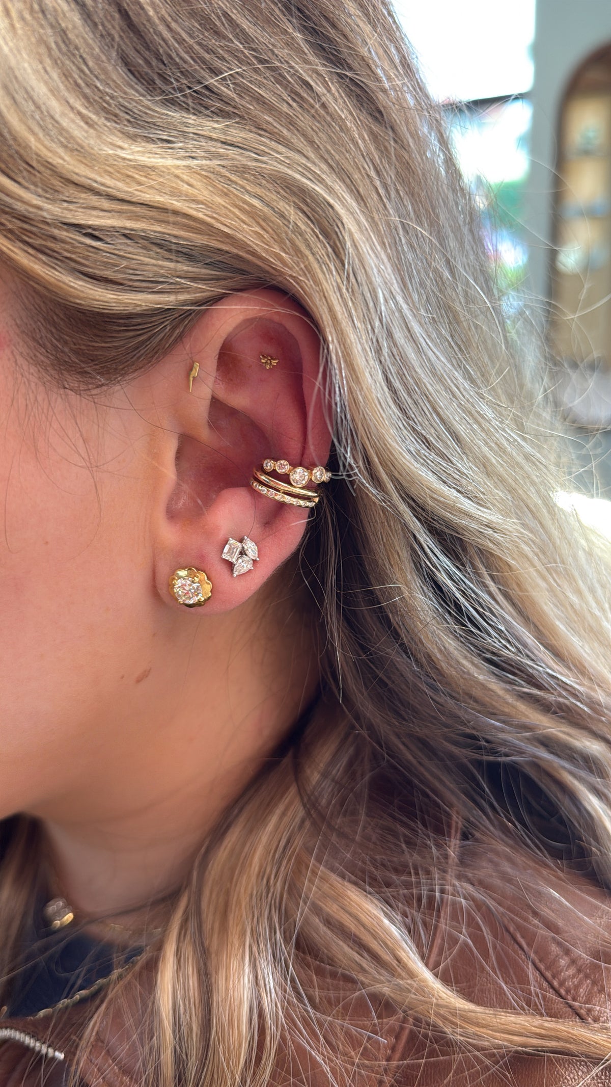 Bezel Graduated Diamond Ear Cuff