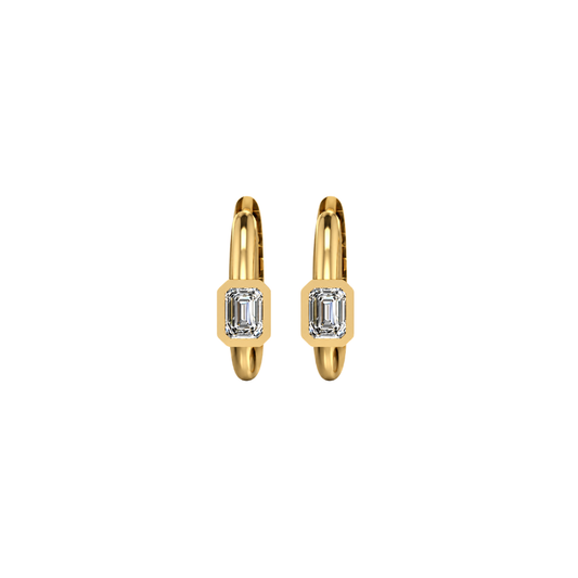 Bezel Emerald-Cut Diamond Huggies