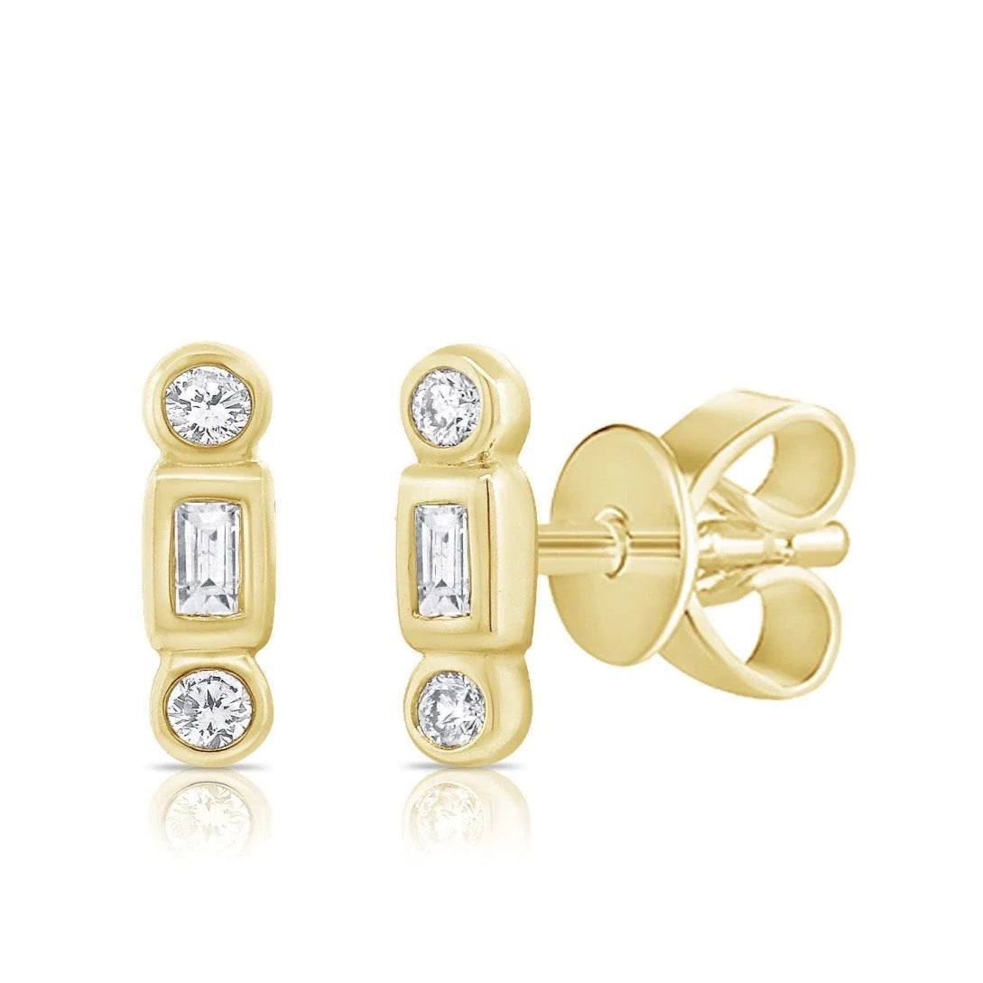 Bezel Round and Baguette Studs – Henri Noël