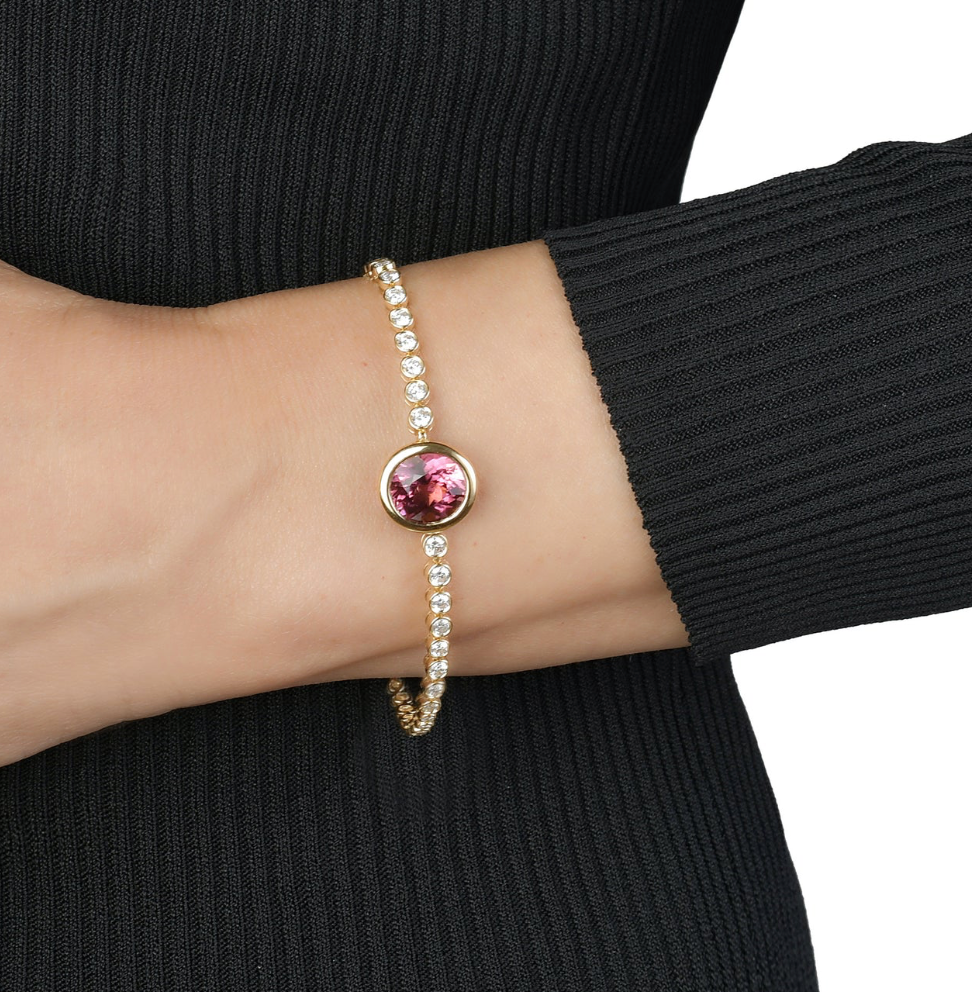 Lionheart- Reign Bezel Set Pink Tourmaline and Diamond Tennis Bracelet