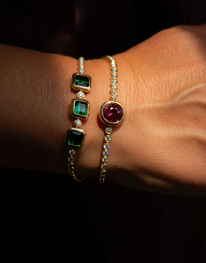 Lionheart- Reign Bezel Set Pink Tourmaline and Diamond Tennis Bracelet
