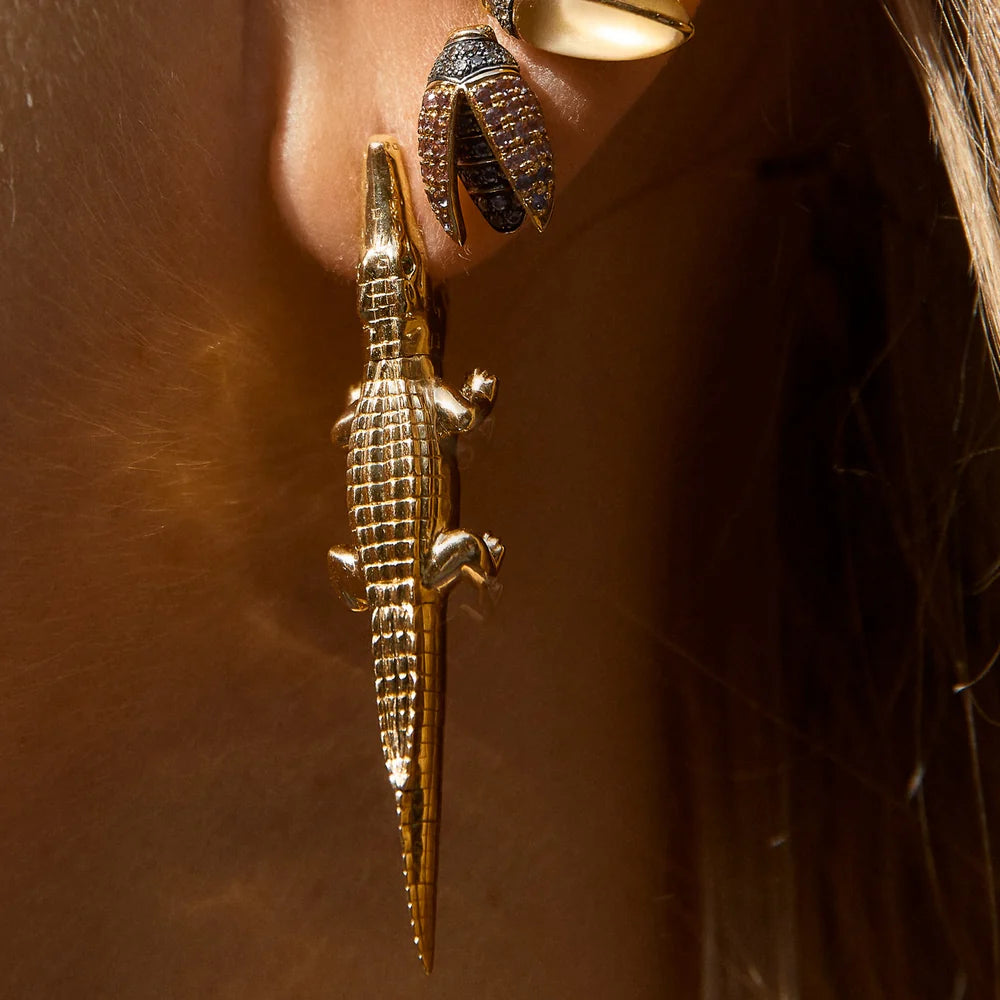 Alligator Yellow Gold Bite Earring – Henri Noël