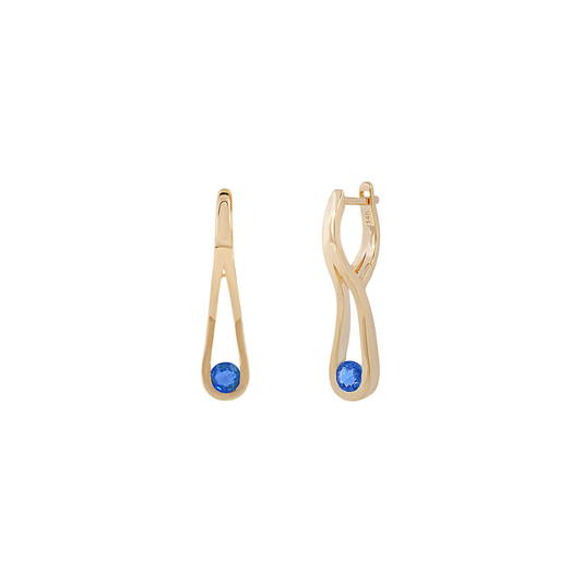 Blue Sapphire and Gold Drop Hoops