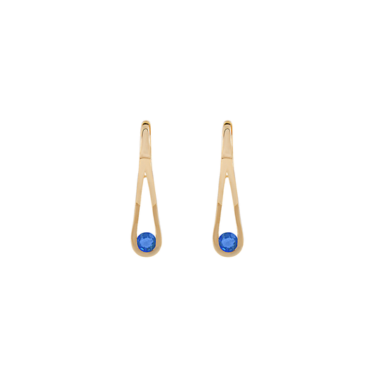 Blue Sapphire and Gold Drop Hoops