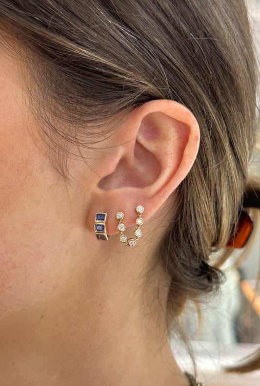 Blue Sapphire Bezel Huggies – Henri Noël