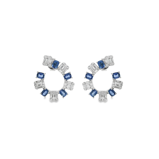 Blue Sapphire & Diamond Open Hoop Earrings – Henri Noël