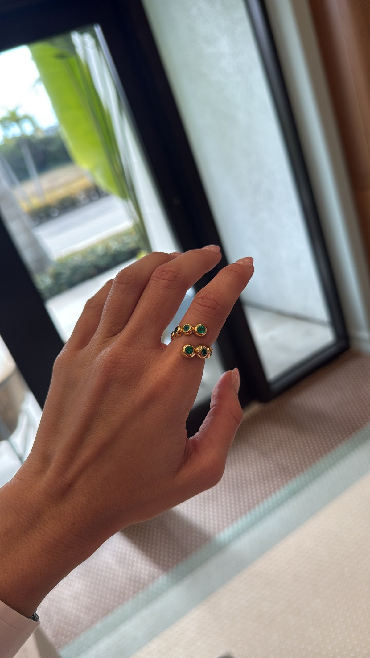 Bubble Bezel Emerald Bypass Ring – Henri Noël