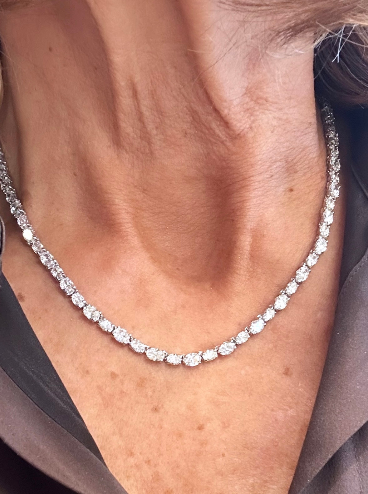 East West Oval Diamond Tennis Necklace