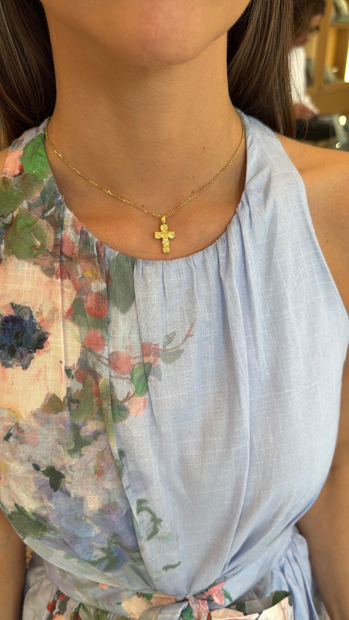 Yellow Diamond Cross Necklace