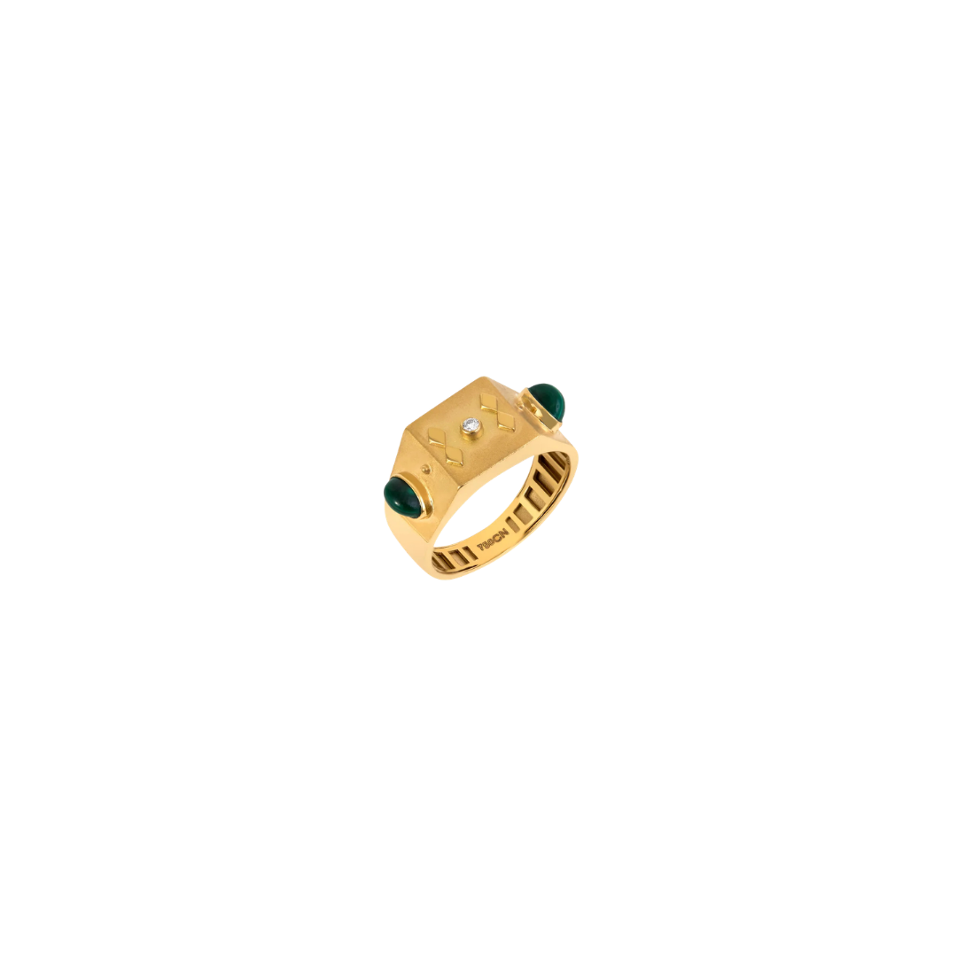 Carolina Neves- Robust Ring With Malachite Cabochons and Diamonds – Henri Noël