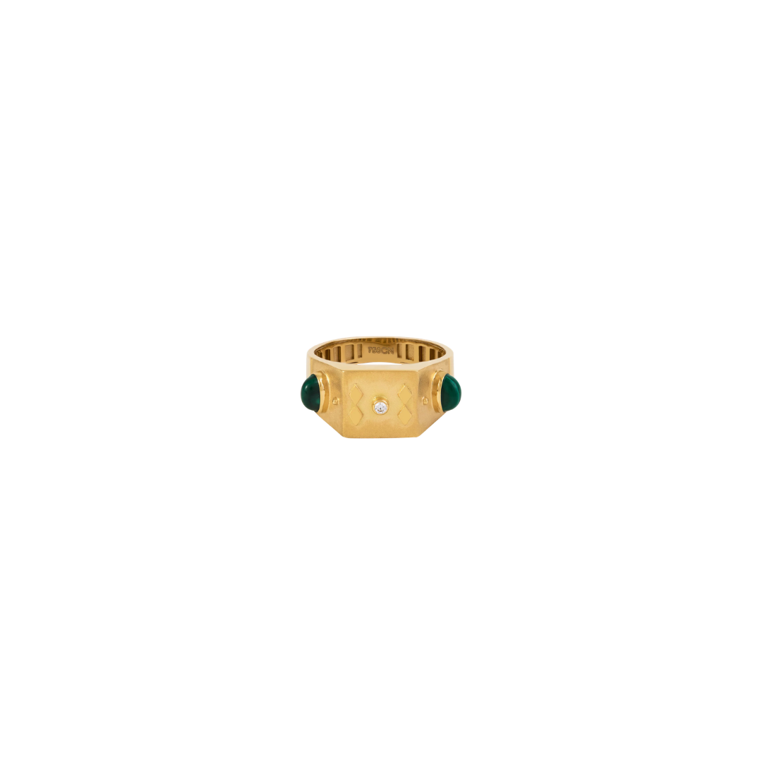 Carolina Neves- Robust Ring With Malachite Cabochons and Diamonds – Henri Noël