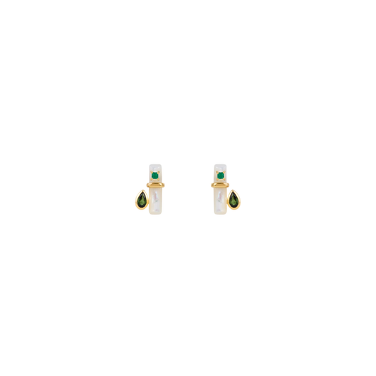 Carolina Neves- Mother of Pearl, Green Tourmaline and Emerald Earrings – Henri Noël