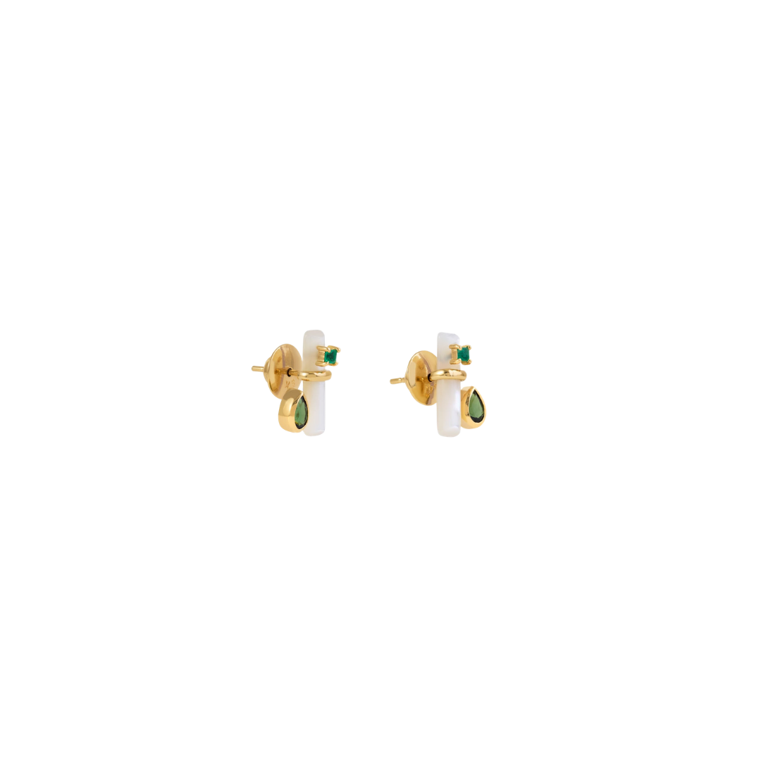 Carolina Neves- Mother of Pearl, Green Tourmaline and Emerald Earrings – Henri Noël