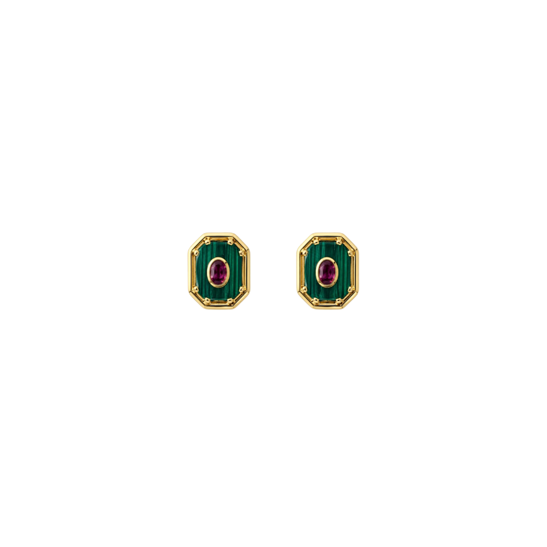 Carolina Neves- Octagonal Malachite and Pink Tourmaline Earrings – Henri Noël