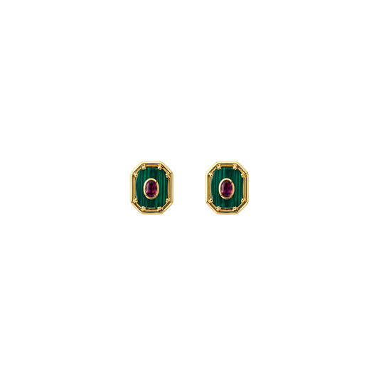 Carolina Neves- Octagonal Malachite and Pink Tourmaline Earrings – Henri Noël