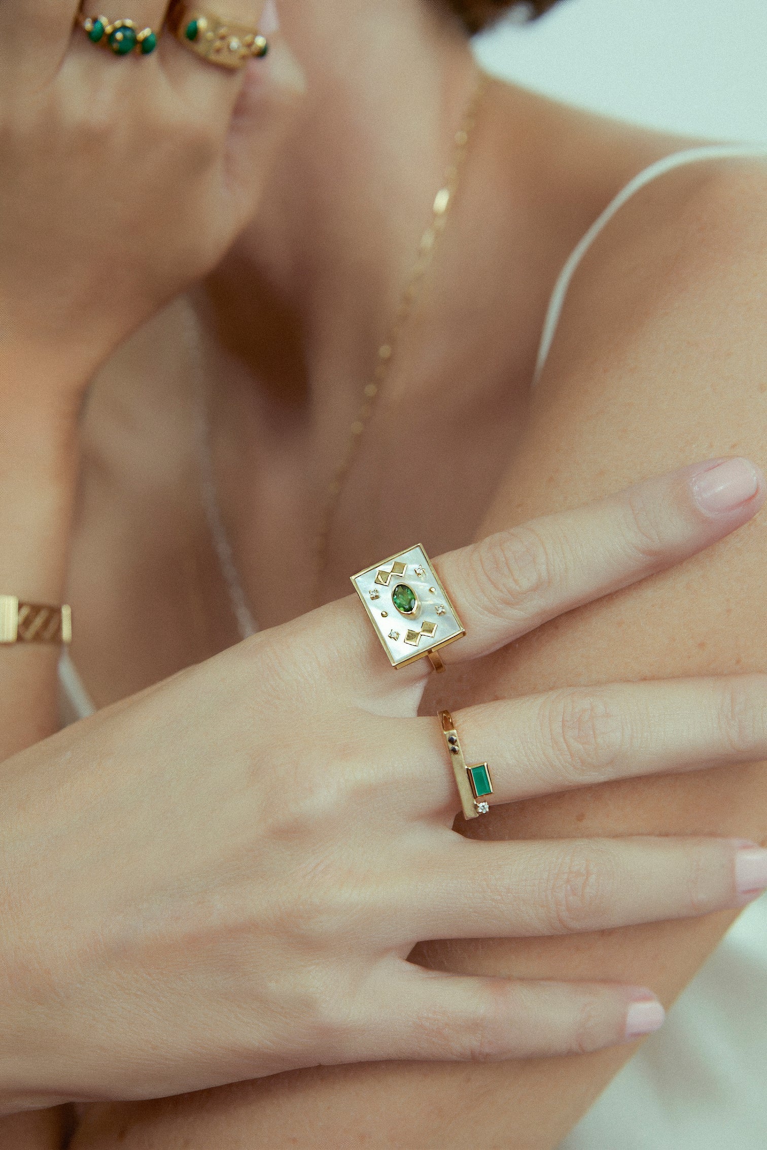 Carolina Neves- Geometric Emerald and Diamond Ring – Henri Noël