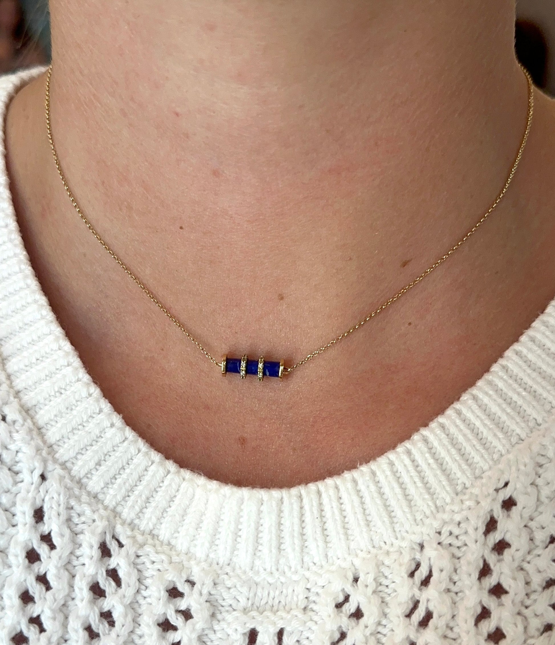 Carolina Neves- Lapis Lazuli and Diamond Station Necklace – Henri Noël