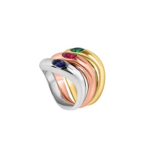 Curved Gemstone Tri-Stacking Ring – Henri Noël