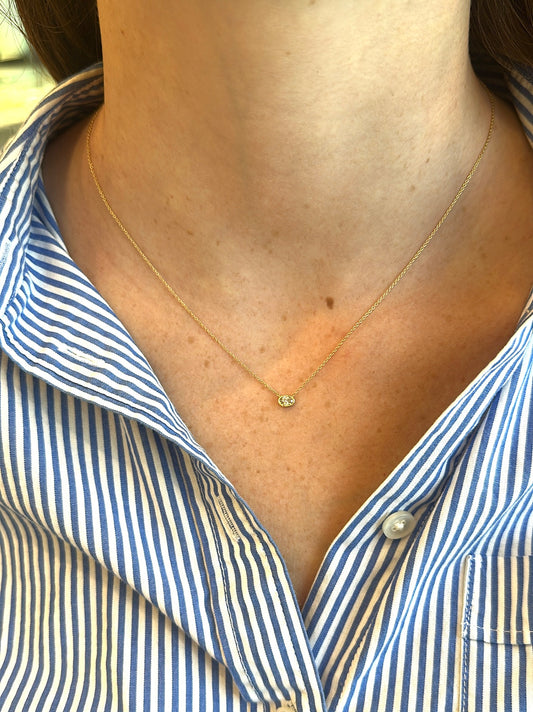Bezel Diamond East West Oval Necklace