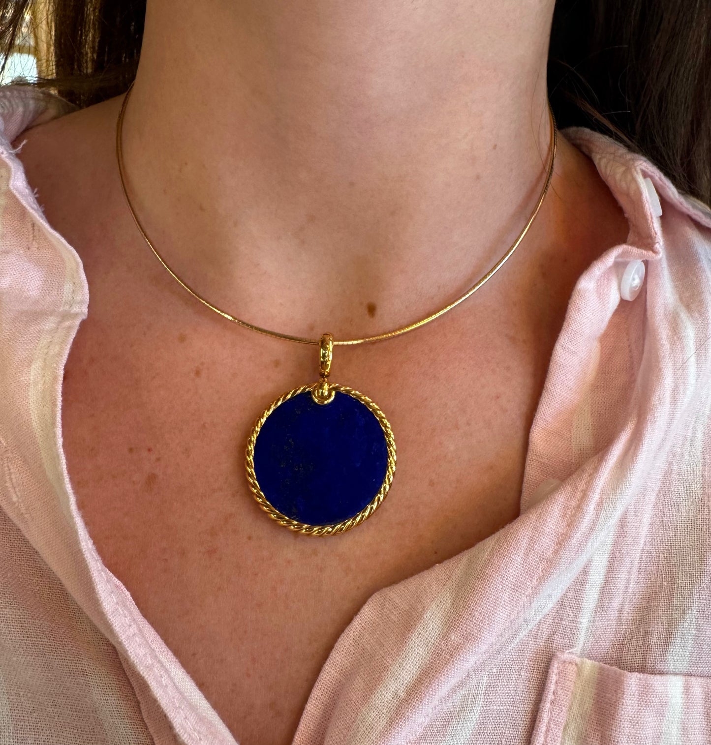 Estate David Yurman Lapis Disc Pendant