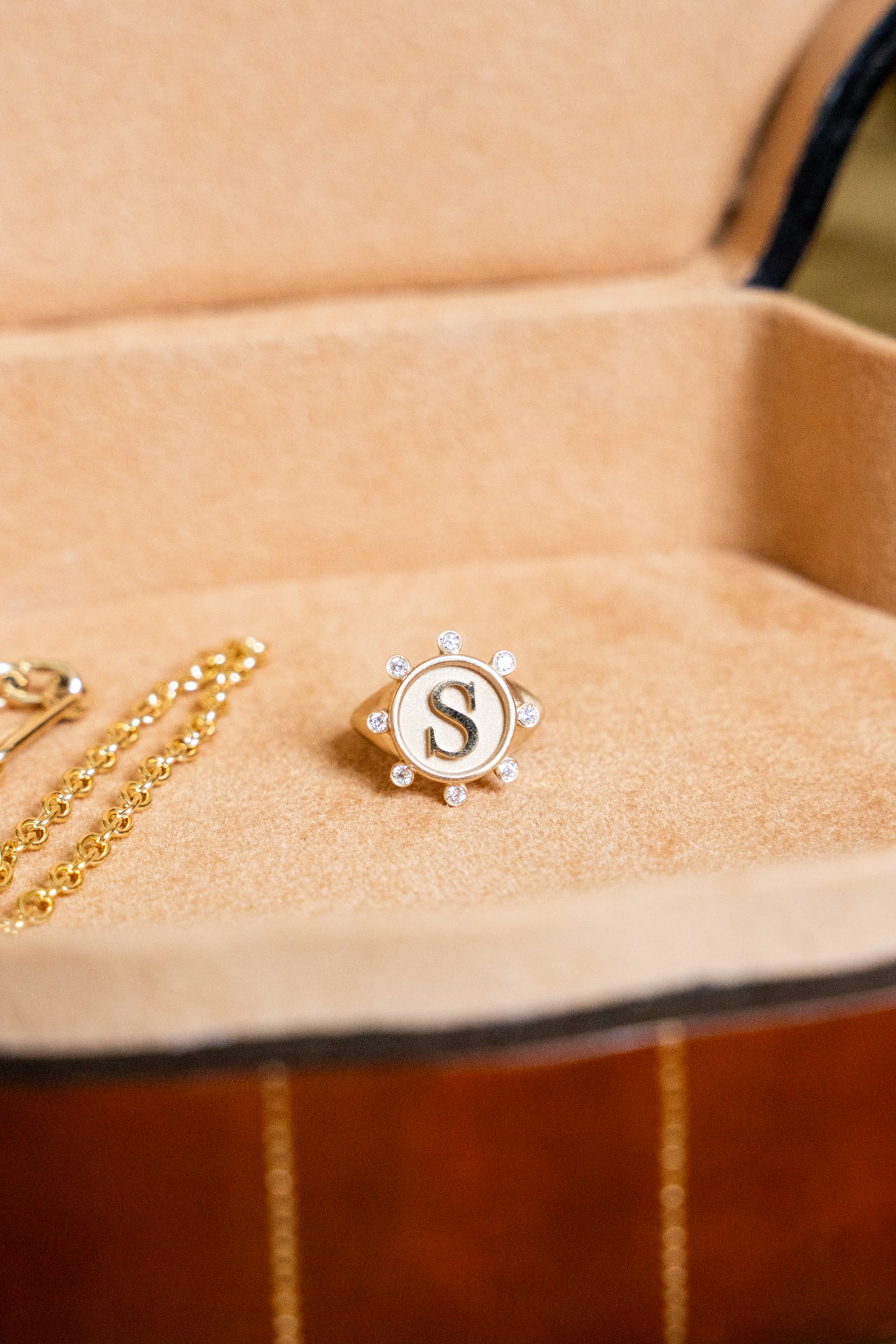 Diamond Sun Initial Pinky Ring