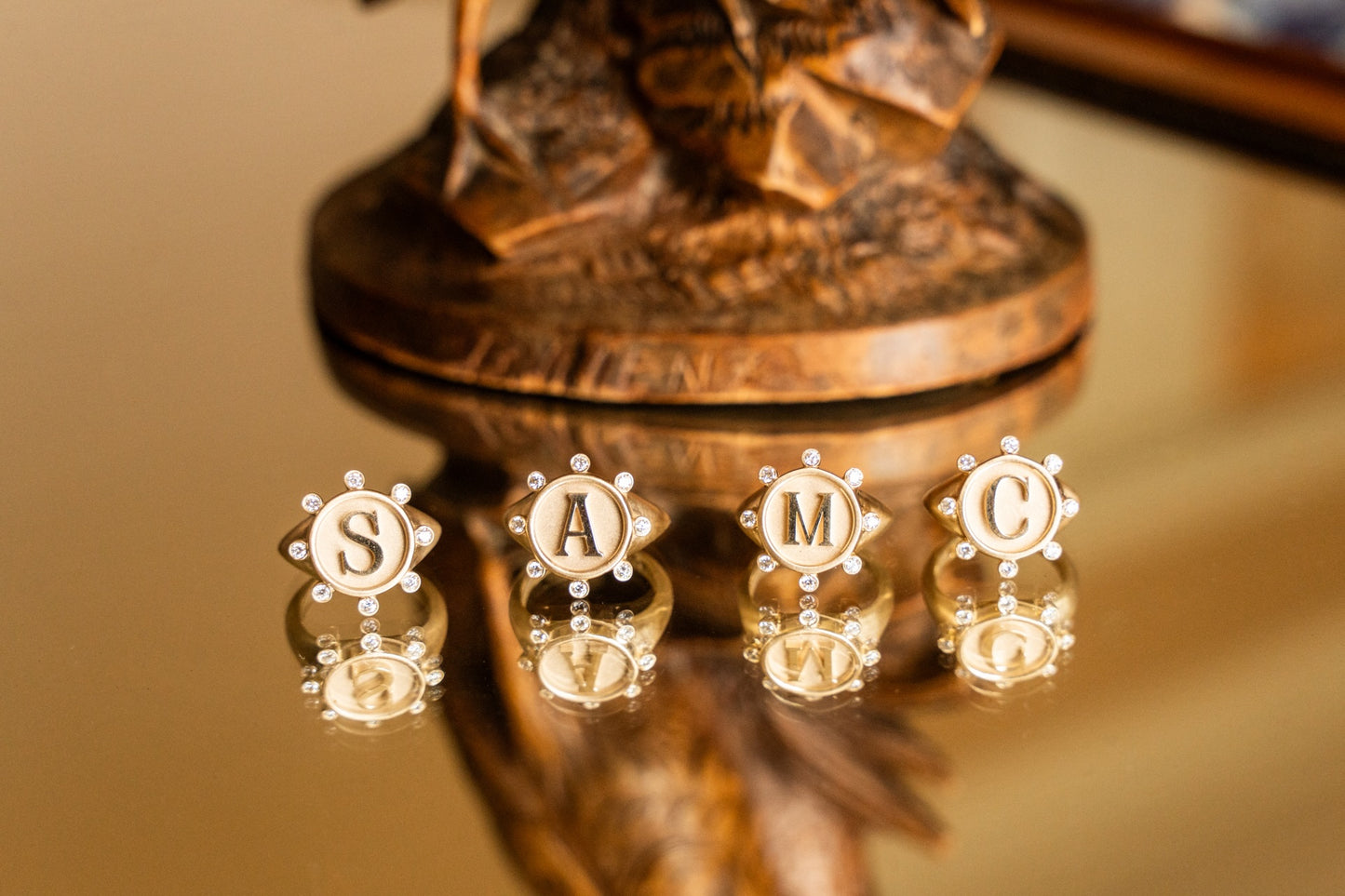 Diamond Sun Initial Pinky Ring