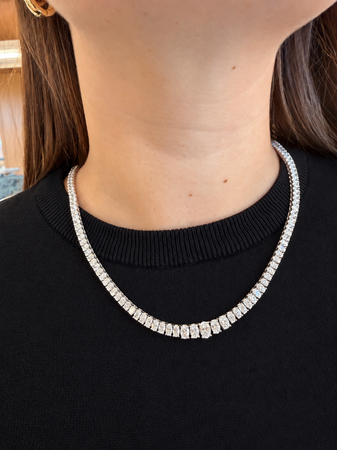 Graduated Oval Diamond Tennis Necklace