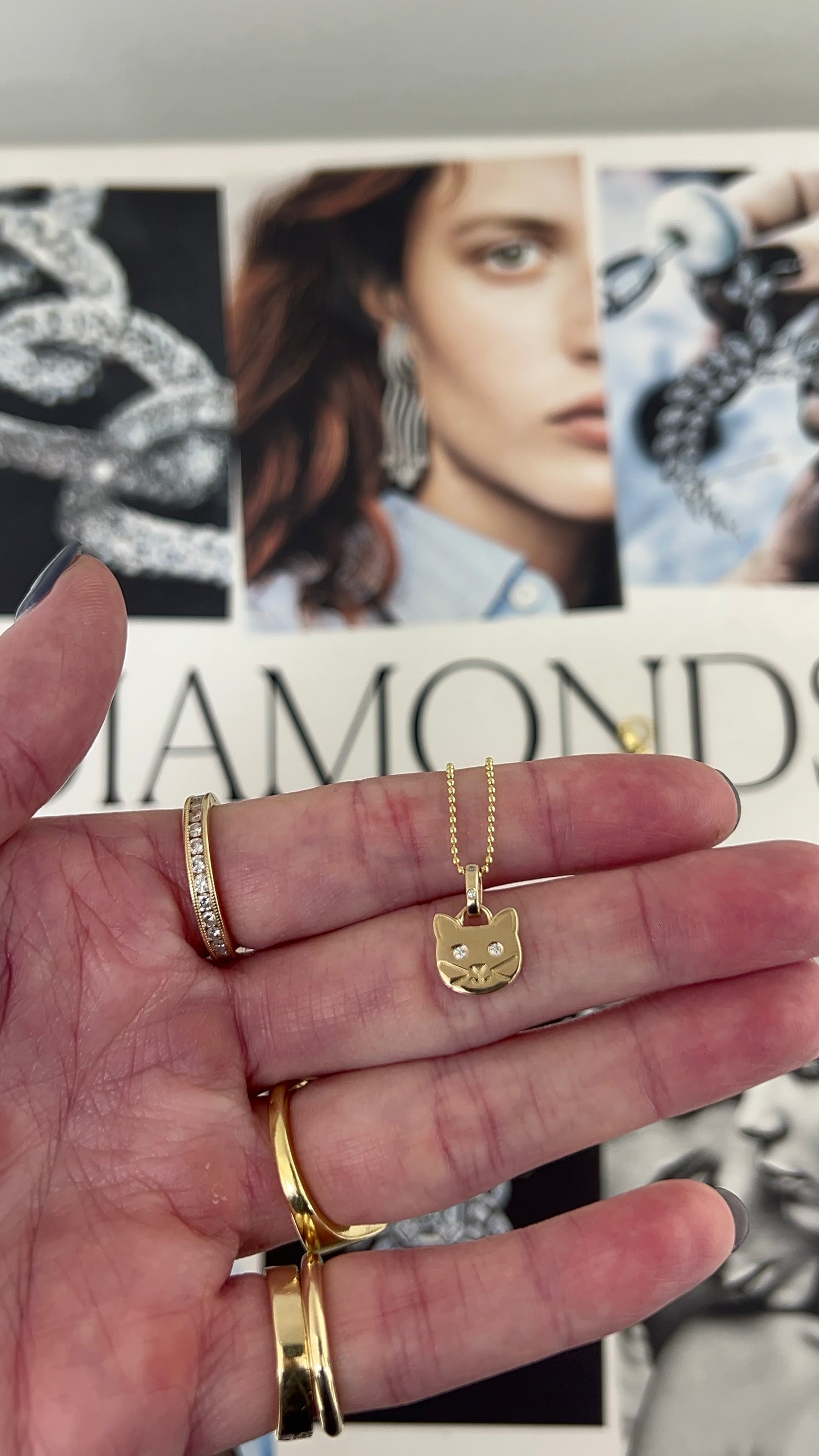 Diamond Cat Pendant Necklace – Henri Noël