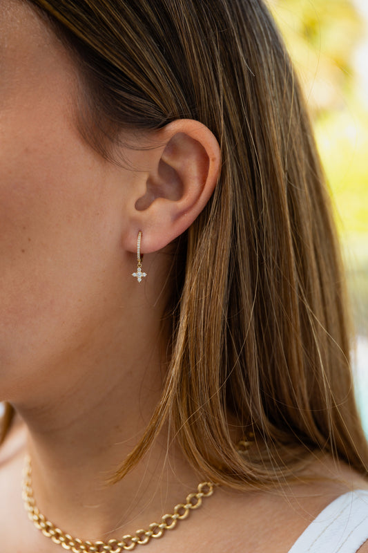 Diamond Cross Dangle Huggies – Henri Noël