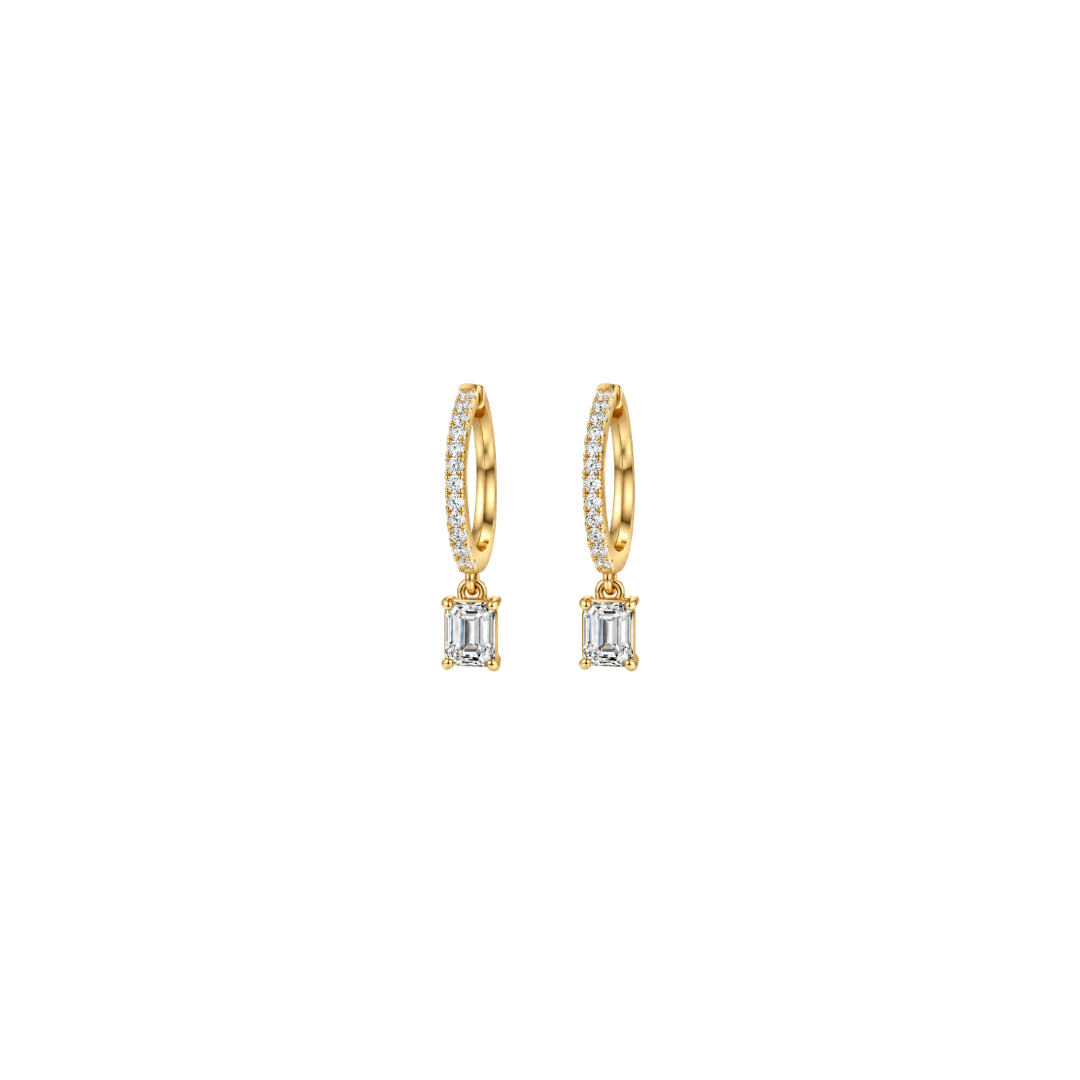 Diamond Huggies with Emerald Cut Diamond Drop – Henri Noël