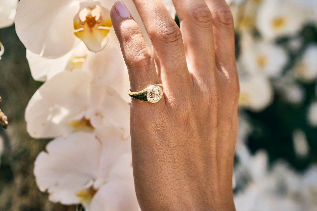 Diamond Scalloped Signet Ring – Henri Noël
