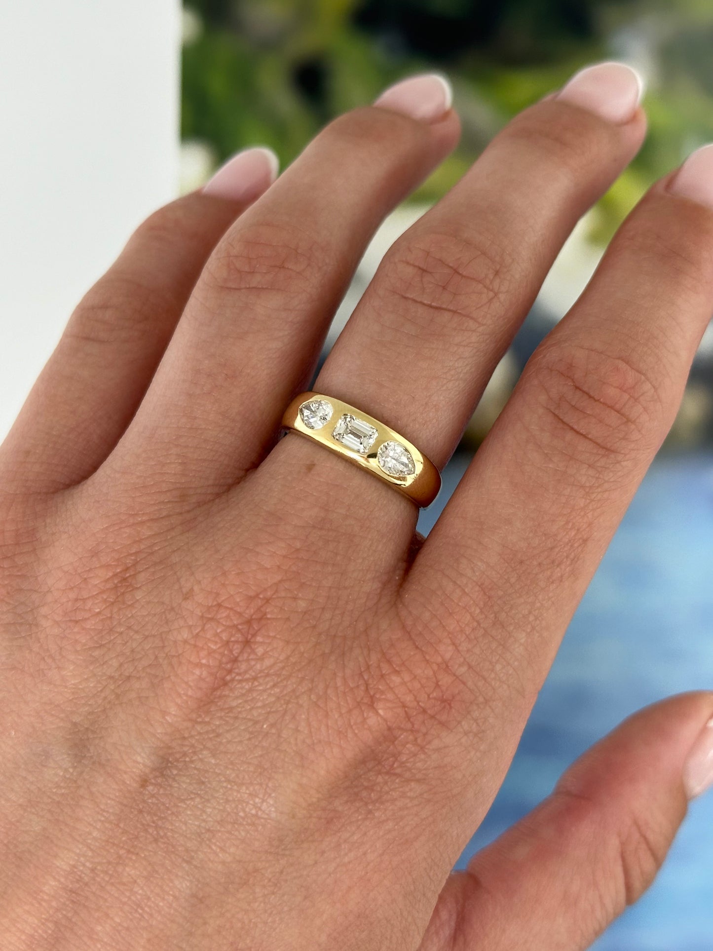 Diamond Three Stone Flush Set Ring – Henri Noël