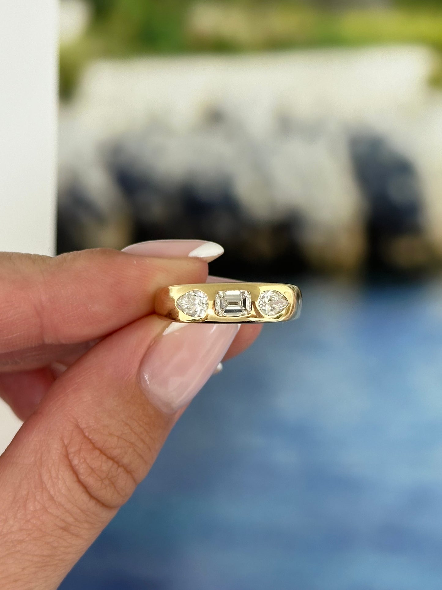 Diamond Three Stone Flush Set Ring – Henri Noël