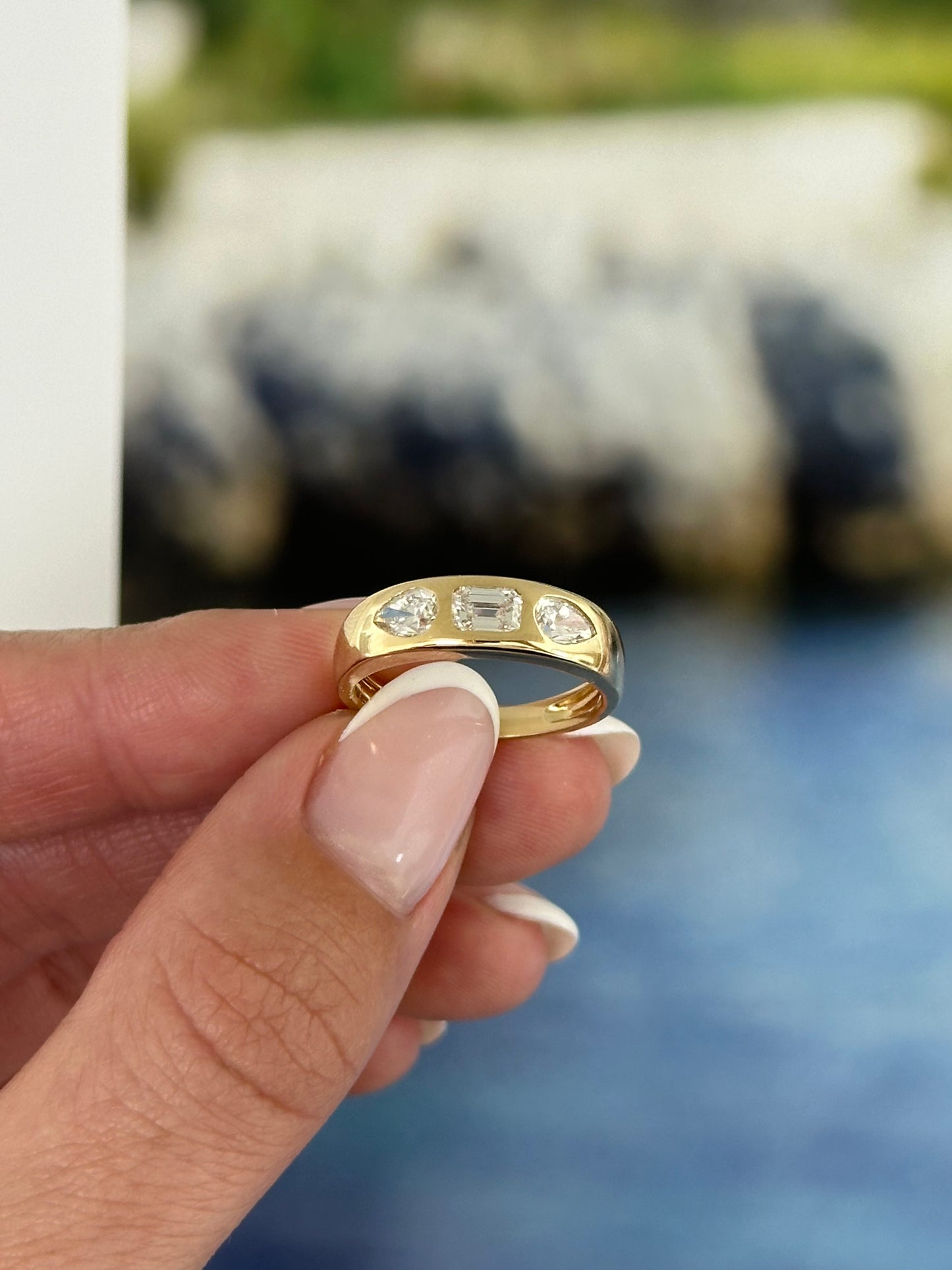Diamond Three Stone Flush Set Ring – Henri Noël