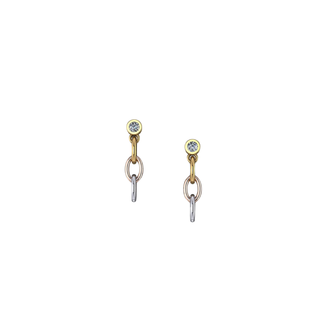 Diamond Tri Color Chain Drop Studs – Henri Noël