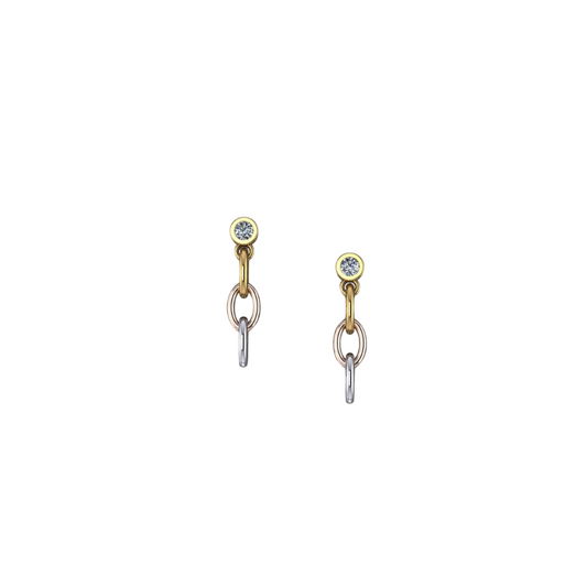 Diamond Tri Color Chain Drop Studs – Henri Noël