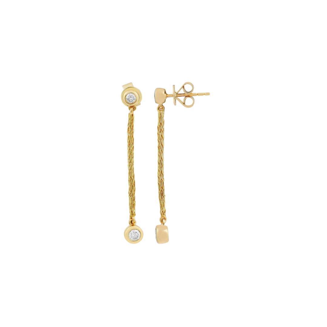 Double Diamond Bezel Chain Drop Earrings