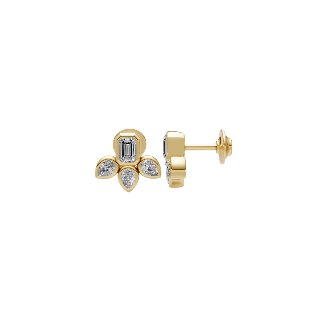Emerlad and Pear Bezel Diamond Studs