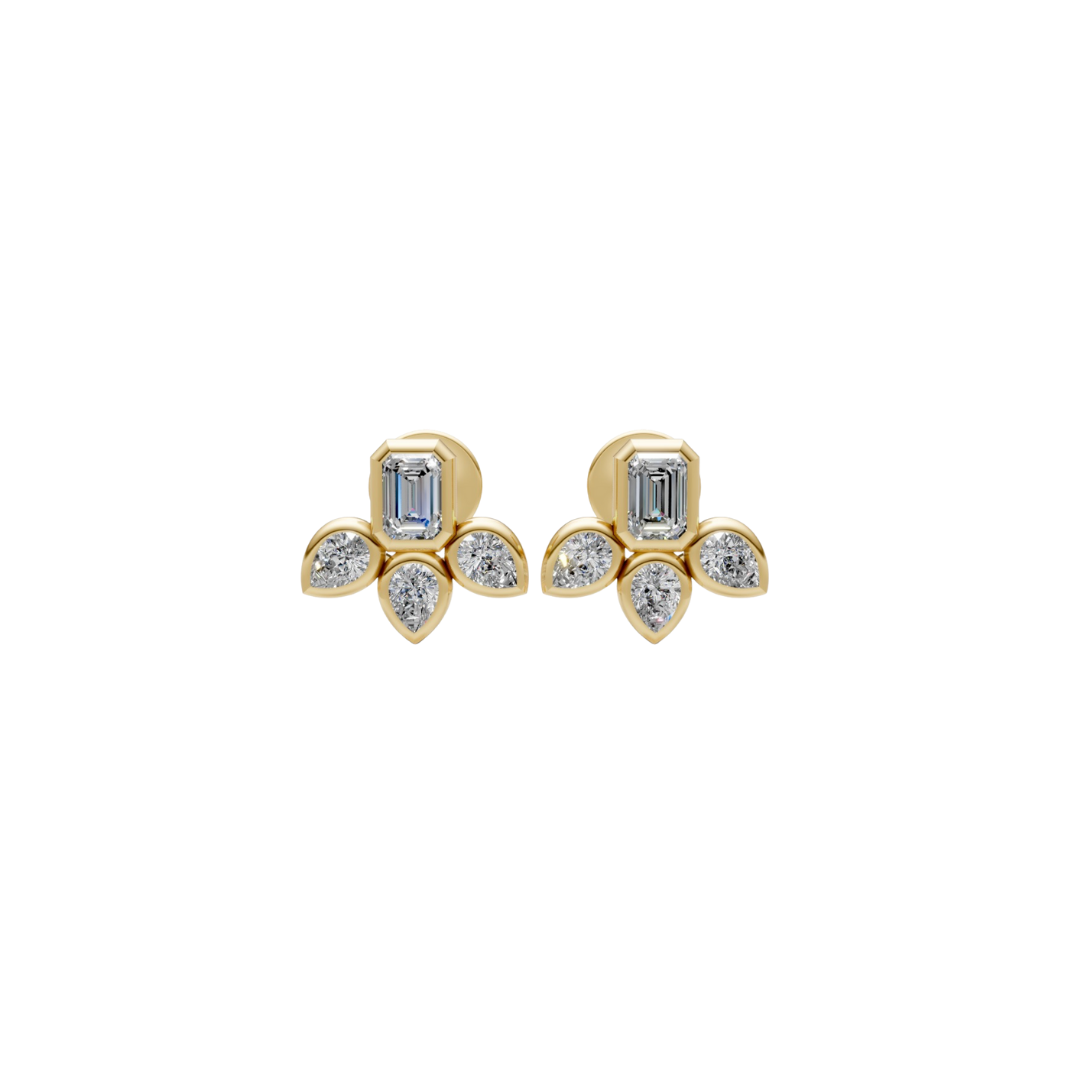Emerlad and Pear Bezel Diamond Studs