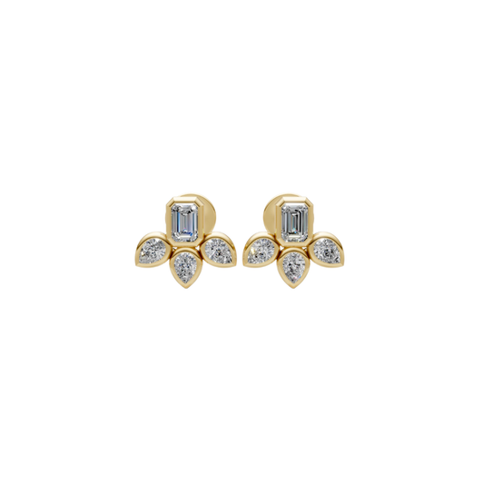 Emerlad and Pear Bezel Diamond Studs