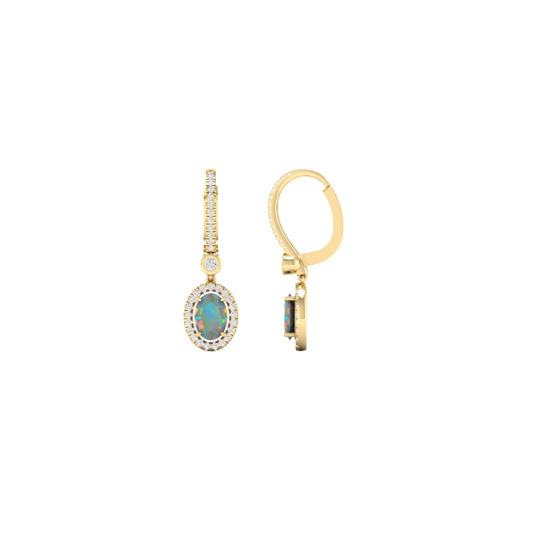 Opal Diamond Halo Drop Earrings