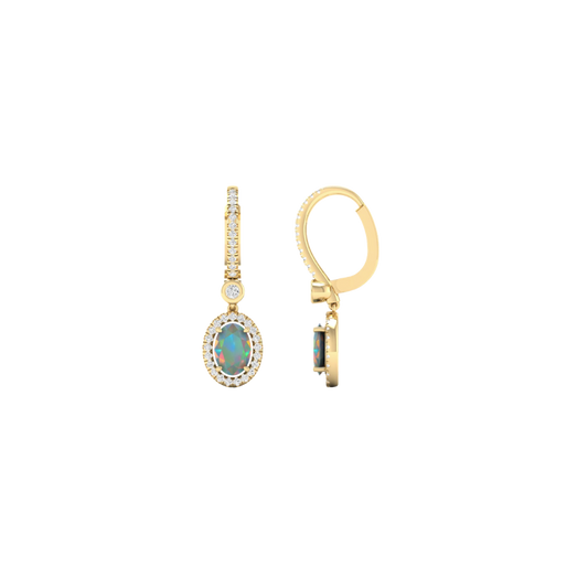 Opal Diamond Halo Drop Earrings