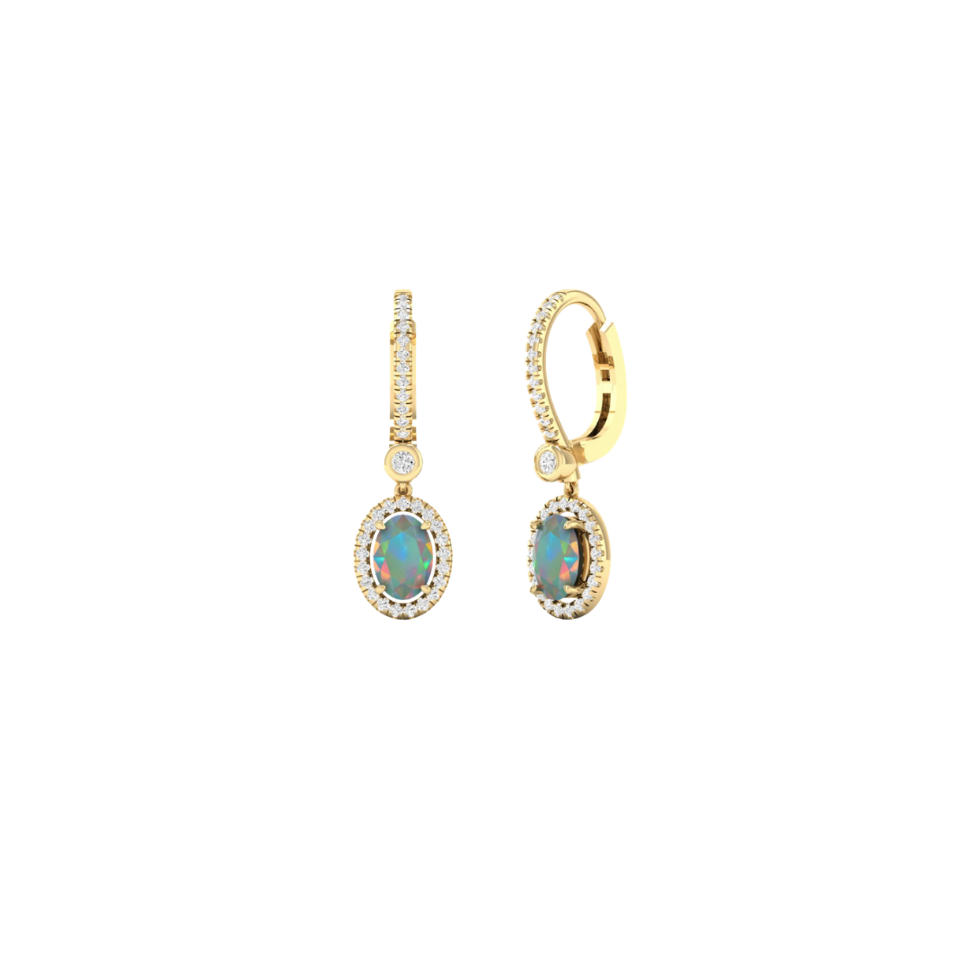 Opal Diamond Halo Drop Earrings