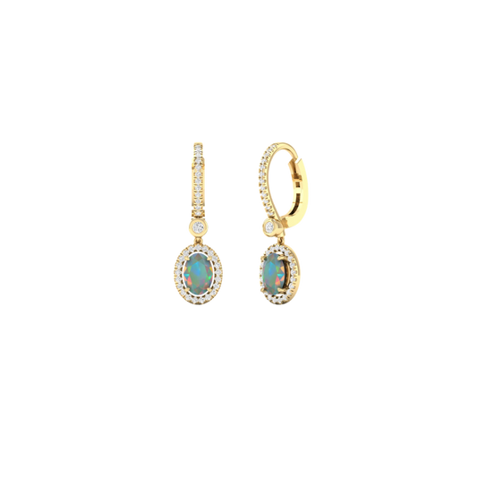 Opal Diamond Halo Drop Earrings