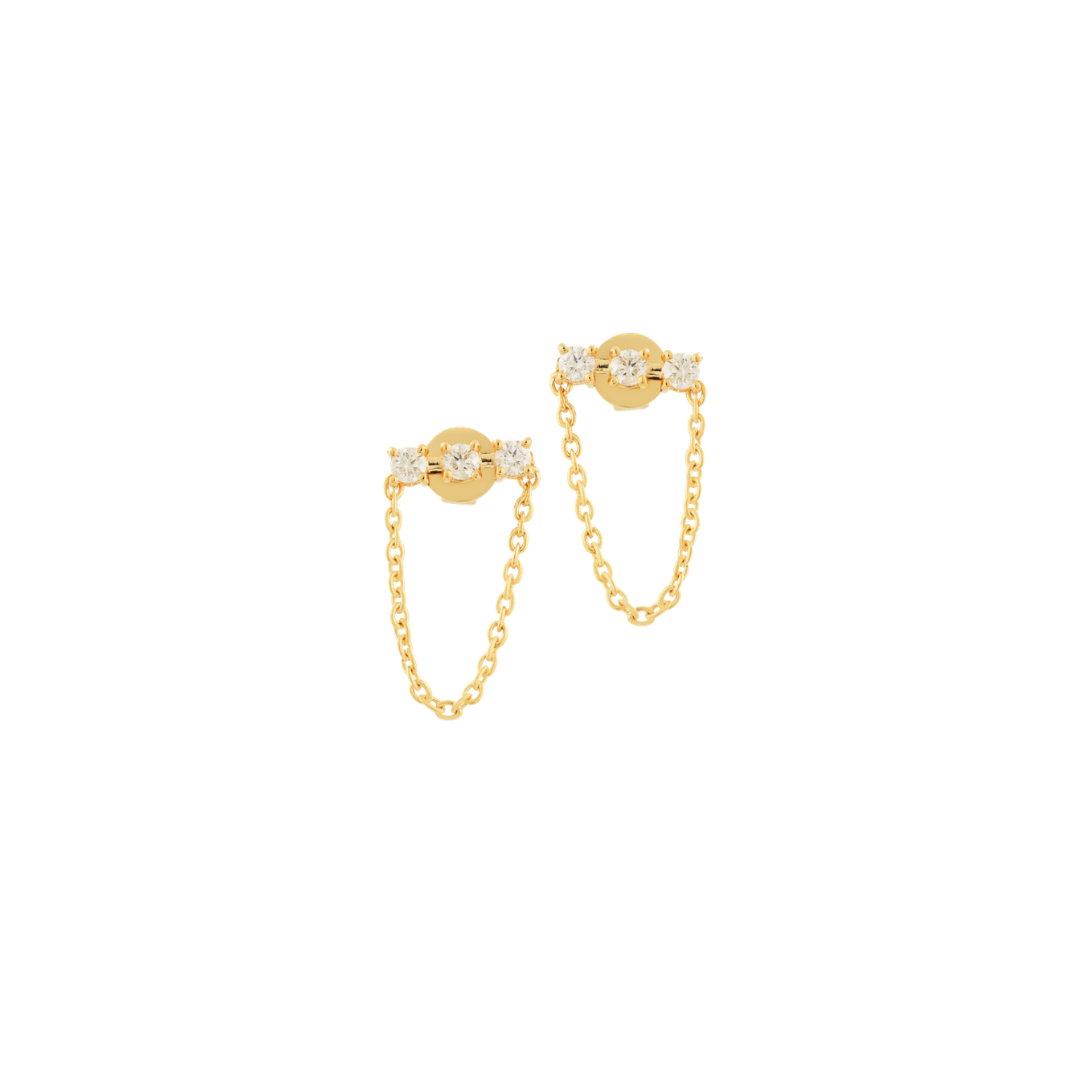 Triple Diamond Chain Drop Stud Earrings