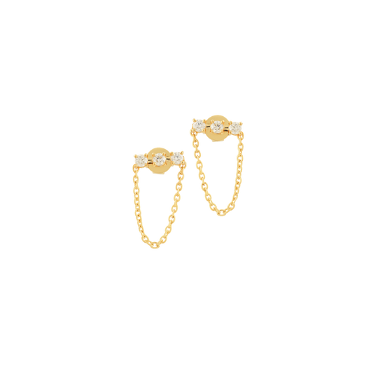 Triple Diamond Chain Drop Stud Earrings