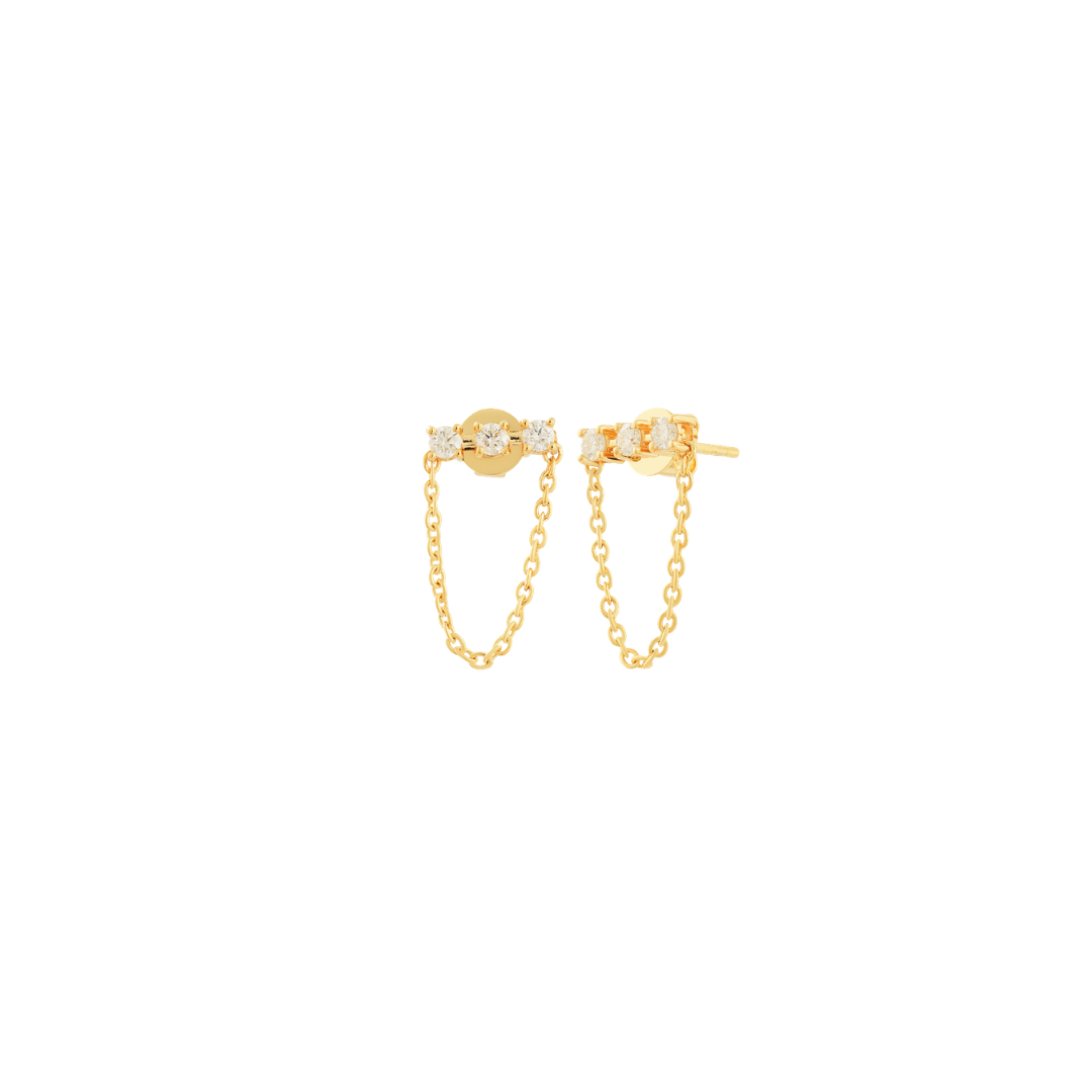 Triple Diamond Chain Drop Stud Earrings