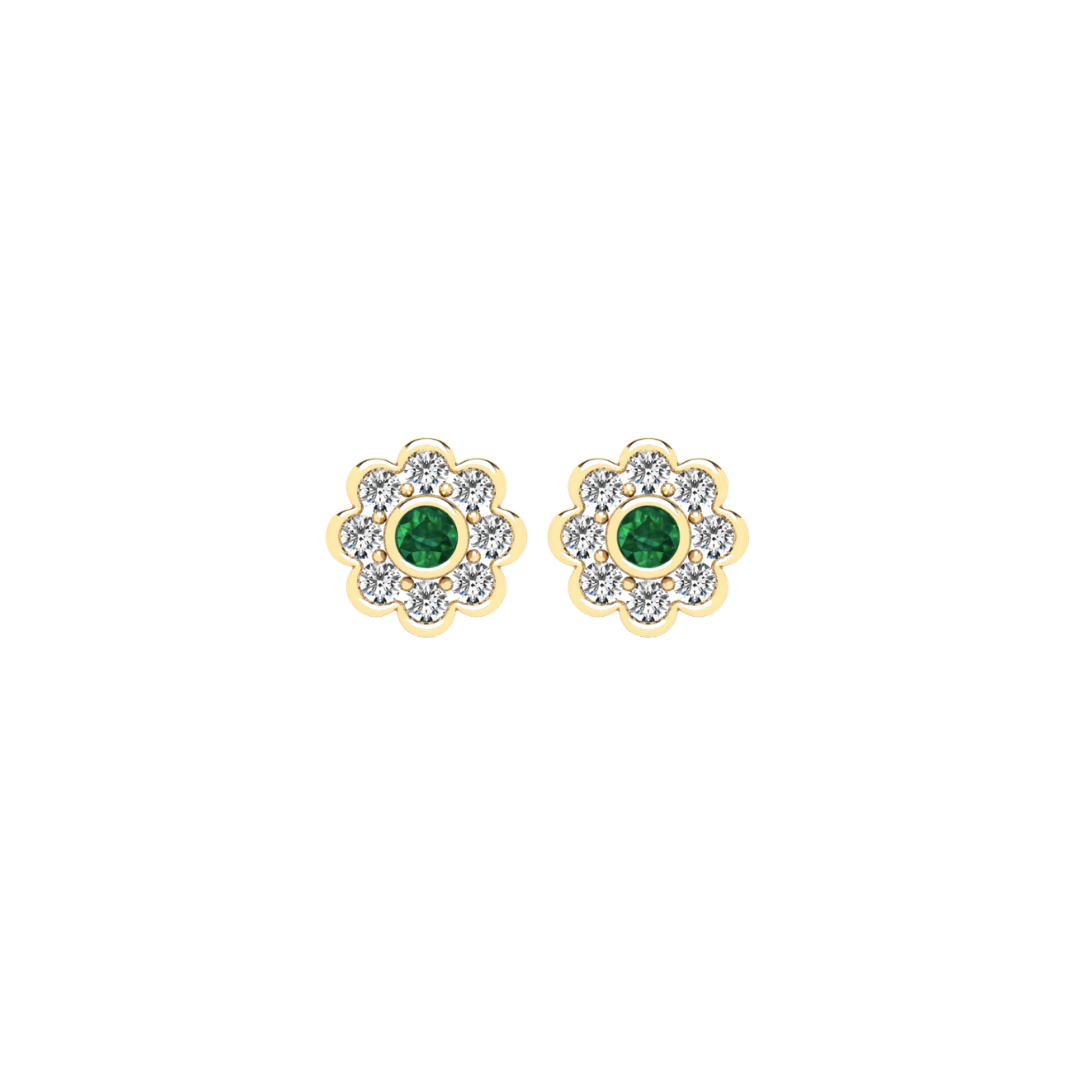Emerald Diamond Flower Stud Earrings
