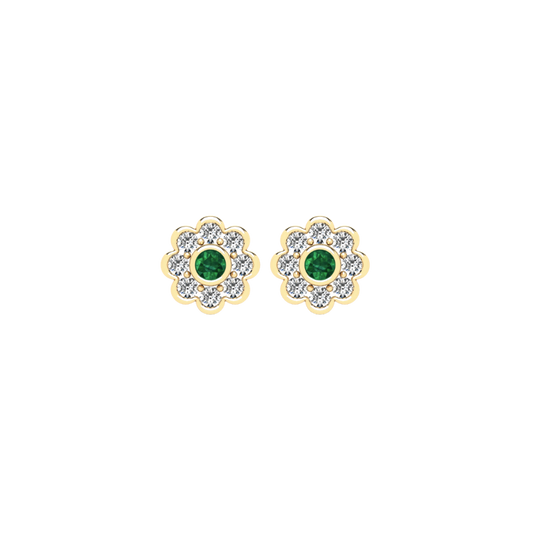 Emerald Diamond Flower Stud Earrings